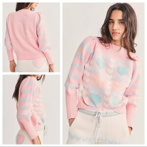 LoveShackFancy Gizela Pullover Sweater Size M In Fairy Forest Multi Hearts Print